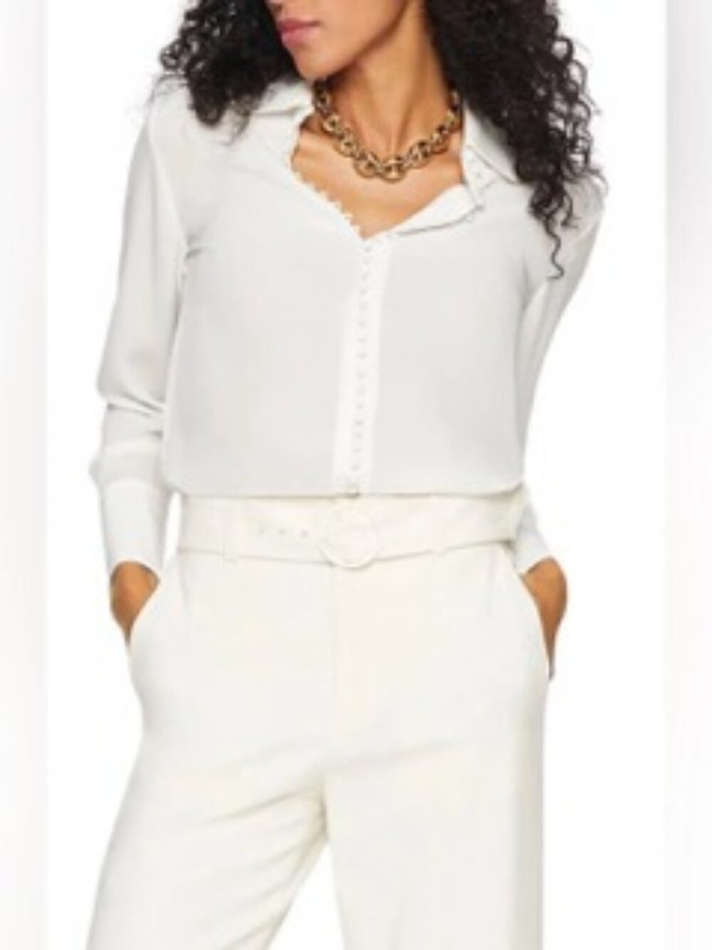 Club Monaco Off-White Helek Knotted Button down Silk Blouse